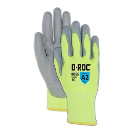 DROC Affordable HiViz DuraBlend Polyurethane Palm Coated Work GloveCut Level A2